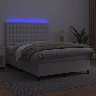 vidaXL Boxspring met matras en LED kunstleer wit 140x200 cm