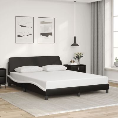 vidaXL Bedframe met hoofdbord kunstleer zwart en wit 160x200 cm