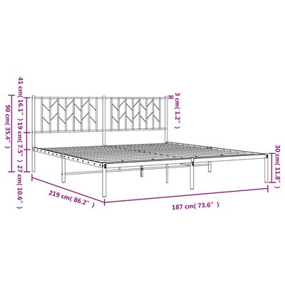 vidaXL Bedframe met hoofdbord metaal zwart 183x213 cm