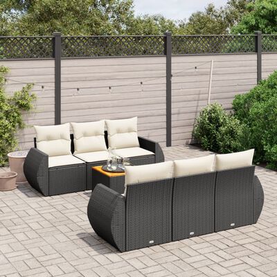 vidaXL 7-delige Loungeset met kussens poly rattan zwart