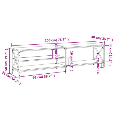 vidaXL Tv-meubel 200x40x50 cm bewerkt hout metaal zwart