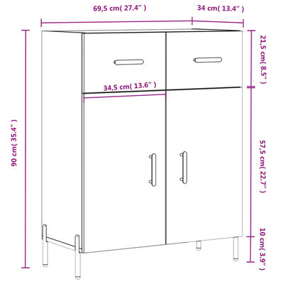 vidaXL Dressoir 69,5x34x90 cm bewerkt hout sonoma eikenkleurig