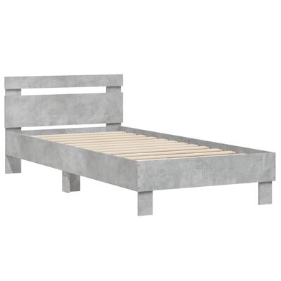 vidaXL Bedframe met hoofdbord bewerkt hout betongrijs 75x190 cm