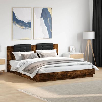 vidaXL Bedframe met hoofdeinde bewerkt hout gerookt eiken 160x200 cm