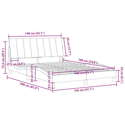 vidaXL Bedframe met hoofdeinde fluweel zwart 140x190 cm