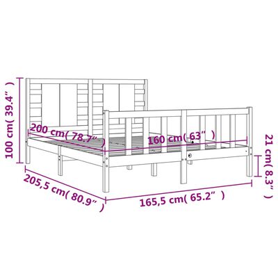 vidaXL Bedframe met hoofdbord massief hout wit 160x200 cm