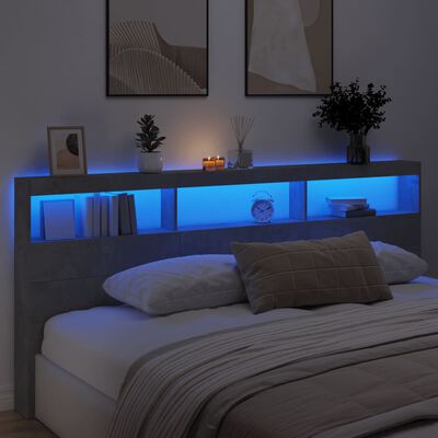 vidaXL Hoofdbordkast met LED-verlichting 220x17x102 cm betongrijs