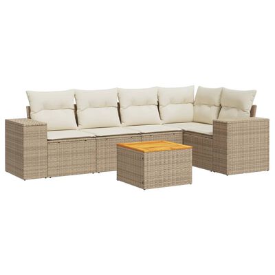 vidaXL 6-delige Loungeset met kussens poly rattan beige