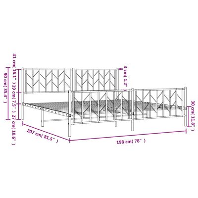 vidaXL Bedframe met hoofd- en voeteneinde metaal zwart 193x203 cm