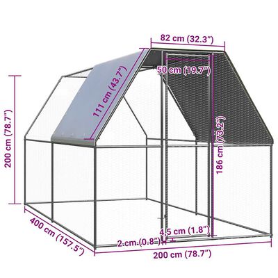 vidaXL Kippenhok 2x4x2 m gegalvaniseerd staal