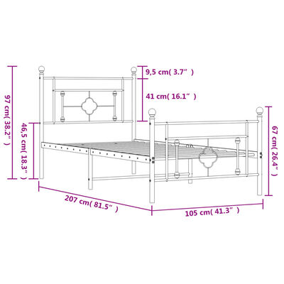 vidaXL Bedframe met hoofd- en voeteneinde metaal wit 100x200 cm