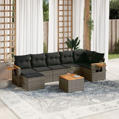 vidaXL 8-delige Loungeset met kussens poly rattan grijs