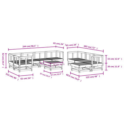 vidaXL 10-delige Loungeset massief grenenhout honingbruin