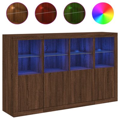 vidaXL Dressoirs met LED-verlichting 3 st bewerkt hout bruineikenkleur
