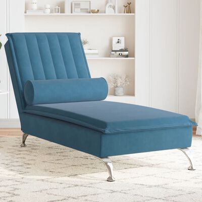 vidaXL Massage chaise longue met bolster fluweel blauw