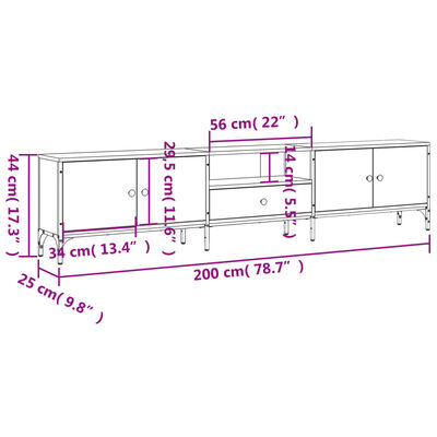 vidaXL Tv-meubel met lade 200x25x44 cm bewerkt hout zwart