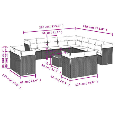 vidaXL 14-delige Loungeset met kussens poly rattan beige