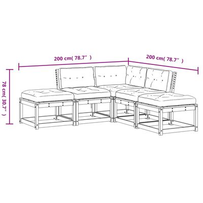 vidaXL 5-delige Loungeset met kussens massief grenenhout wasbruin