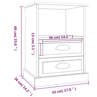 vidaXL Nachtkastjes 2 st 43x36x60 cm bewerkt hout bruin eikenkleur