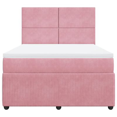 vidaXL Boxspring met matras fluweel roze 160x200 cm