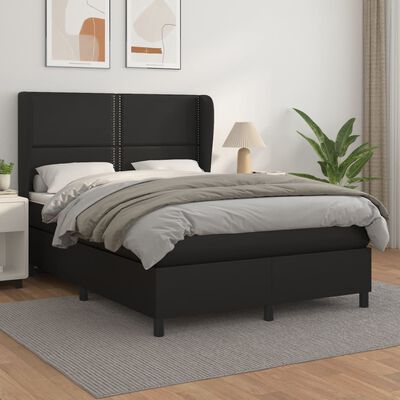 vidaXL Boxspring met matras kunstleer zwart 140x200 cm