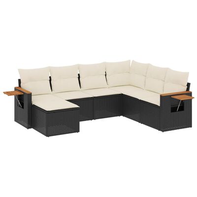 vidaXL 7-delige Loungeset met kussens poly rattan zwart