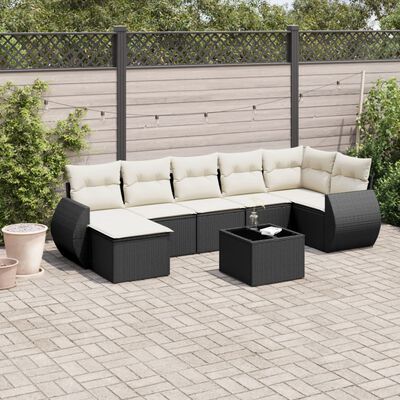 vidaXL 8-delige Loungeset met kussens poly rattan zwart