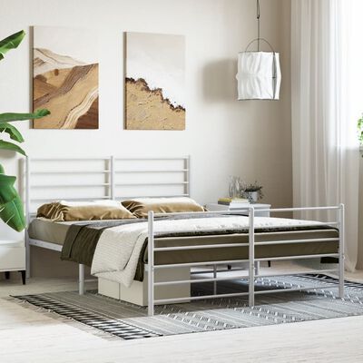 vidaXL Bedframe met hoofd- en voeteneinde metaal wit 150x200 cm