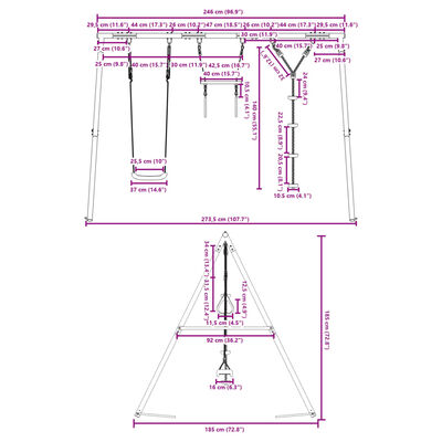 vidaXL Schommelset met schommel, trapeze en klimtouw met schijven