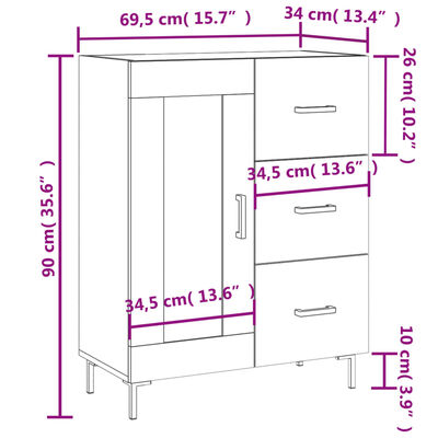 vidaXL Dressoir 69,5x34x90 cm bewerkt hout betongrijs