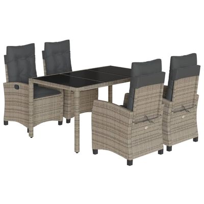 vidaXL 5-delige Tuinset met kussens poly rattan grijs