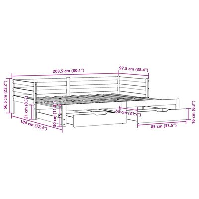 vidaXL Slaapbank met onderschuifbed en lades 90x200 cm grenenhout wit