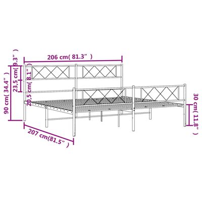 vidaXL Bedframe met hoofd- en voeteneinde metaal zwart 200x200 cm