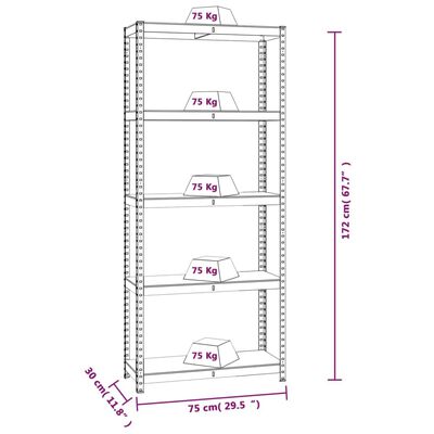 vidaXL Opbergrek 5-laags 3 st staal & bewerkt hout antracietkleurig