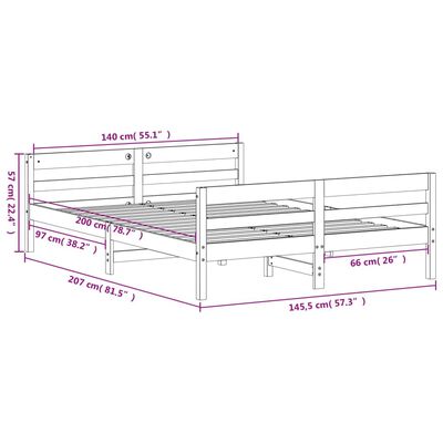 vidaXL Bedframe zonder matras massief grenenhout 140x200 cm