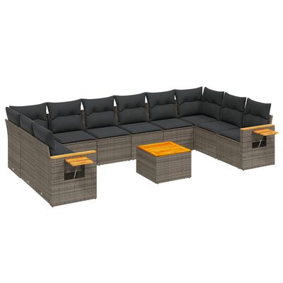 vidaXL 11-delige Loungeset met kussens poly rattan grijs