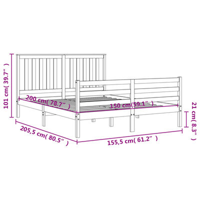 vidaXL Bedframe met hoofdbord massief hout wit