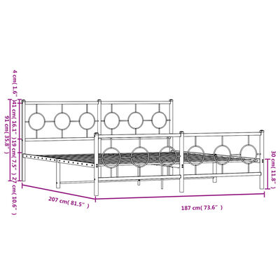 vidaXL Bedframe met voetbord zonder matras metaal zwart 180x200 cm