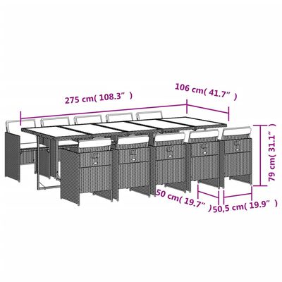 vidaXL 11-delige Tuinset met kussens poly rattan lichtgrijs