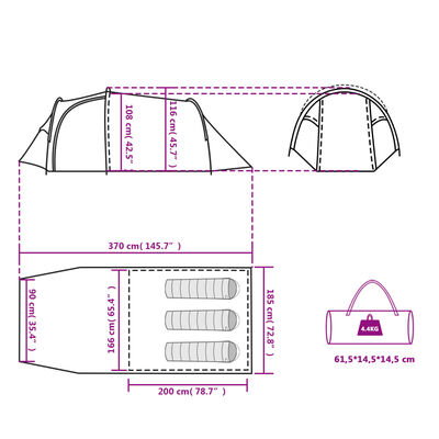 vidaXL Tunneltent 3-persoons waterdicht blauw