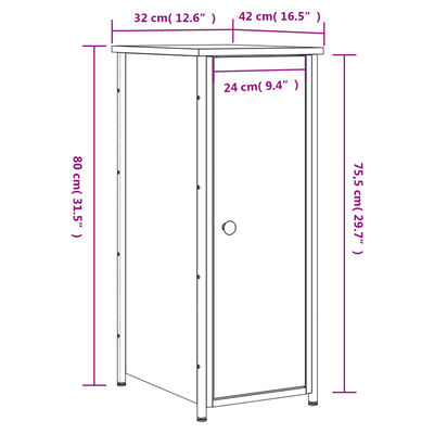 vidaXL Nachtkastjes 2 st 32x42x80 cm bewerkt hout sonoma eikenkleurig