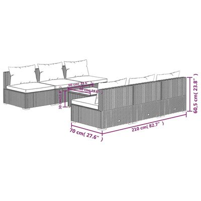 vidaXL 7-delige Loungeset met kussens poly rattan bruin