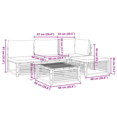 vidaXL 5-delige Loungeset met kussens massief acaciahout