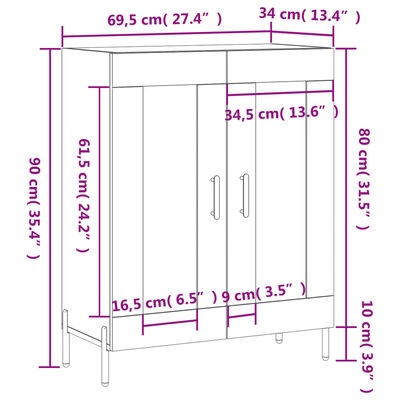 vidaXL Dressoir 69,5x34x90 cm bewerkt hout bruin eikenkleur