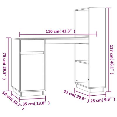 vidaXL Bureau 110x53x117 cm massief grenenhout honingbruin