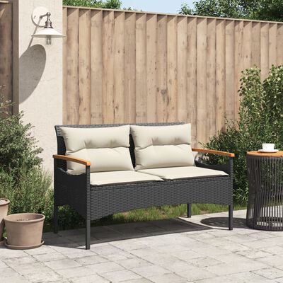 vidaXL Tuinbank met kussens 116x62,5x74 cm poly rattan zwart