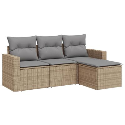 vidaXL 4-delige Loungeset met kussens poly rattan beige