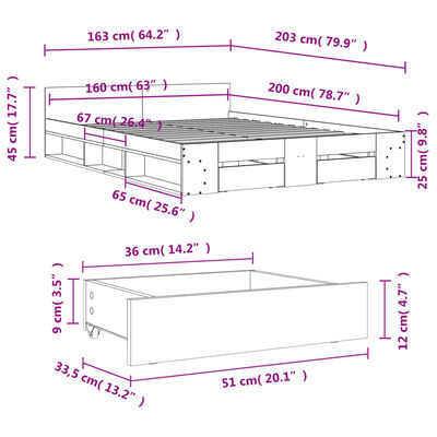 vidaXL Bedframe met lades bewerkt hout grijs sonoma eiken 160x200 cm