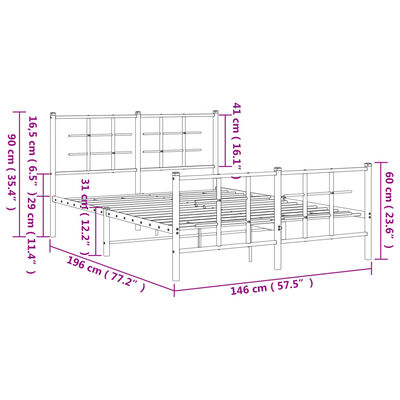 vidaXL Bedframe met hoofd- en voeteneinde metaal wit 140x190 cm