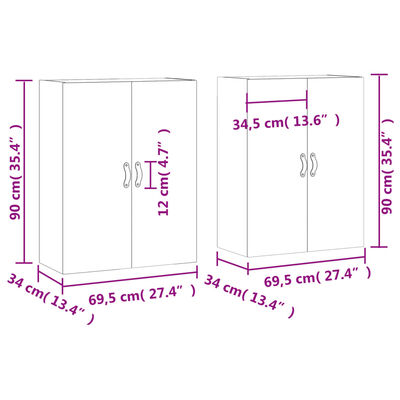 vidaXL Hangkasten 2 st 69,5x34x90 cm wit